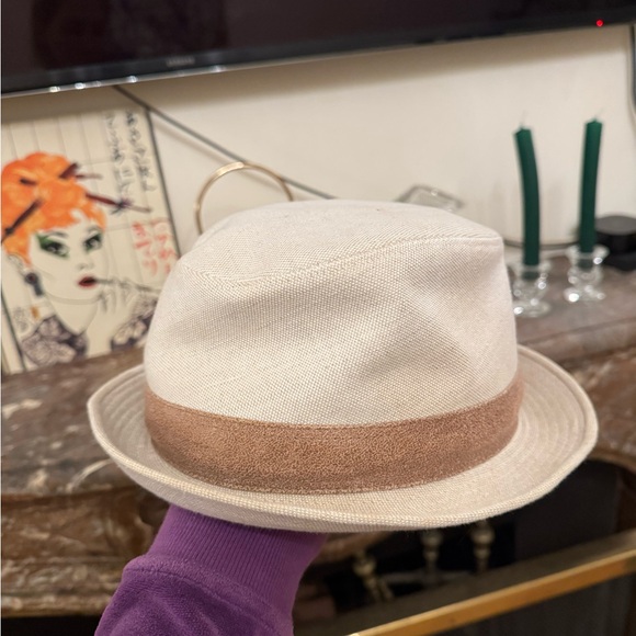 Hermes Women Linen Cotton Blend With Leather Strap Fedora Hat - Picture 4 of 7